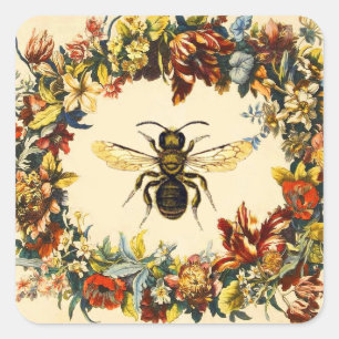 FRÜHBLUMEN HONEY BIE / RINDFLEISCHPLATZ QUADRATISCHER AUFKLEBER