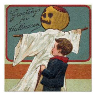 Frühe 1900er Vintage-Halloween-Grüße Poster