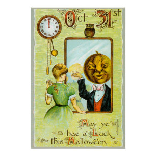 Frühe 1900er Vintage-Halloween-Grüße Poster