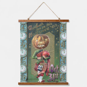 Frühe 1900er Vintage-Halloween-Grüße Wandteppich Mit Holzrahmen