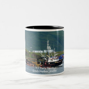 Frühe Dämmerung, Krabben-Boot im niederländisch Zweifarbige Tasse