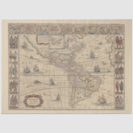 Frühe historische Karte Nord- und Südamerikas Seidenpapier