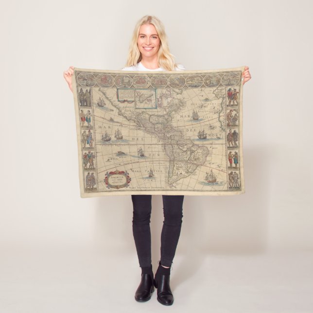 Frühe Karte von Nordamerika und Südamerika Fleecedecke (Beispiel)