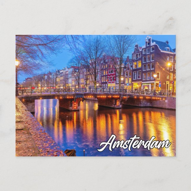 Früher Abend in Amsterdam, Niederlande Postkarte (Vorderseite)