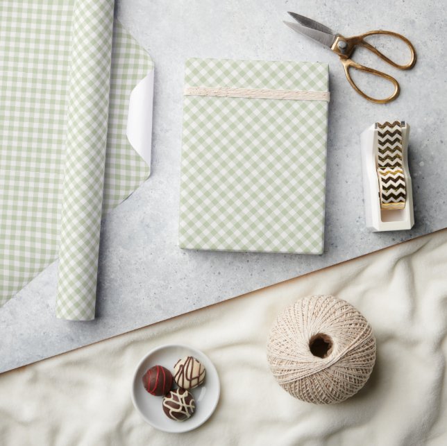 Früher Herbst-Retro-Gingham | Sanftes Oliv Geschenkpapier (Kunsthandwerk)