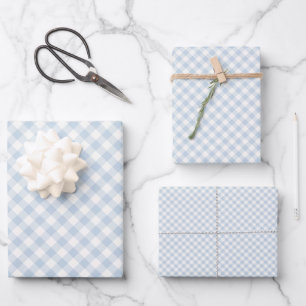 Früher Herbst-Retro-Gingham   Staubblau Geschenkpapier Set