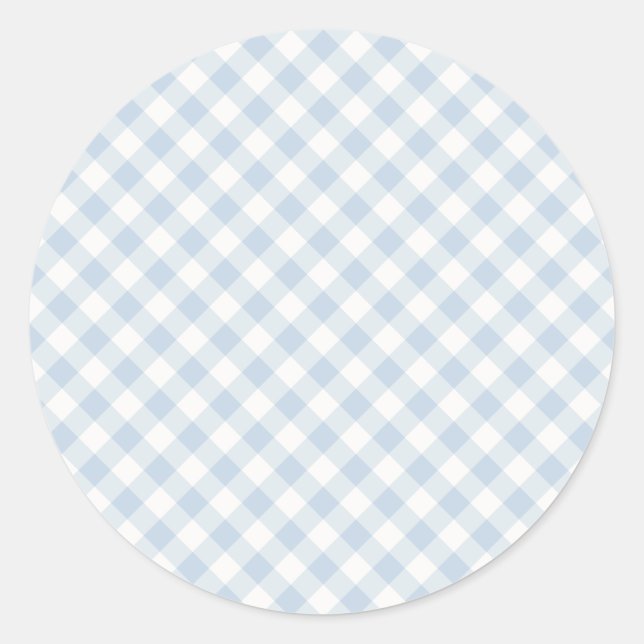 Früher Herbst-Retro-Gingham | Staubblau Runder Aufkleber (Vorderseite)