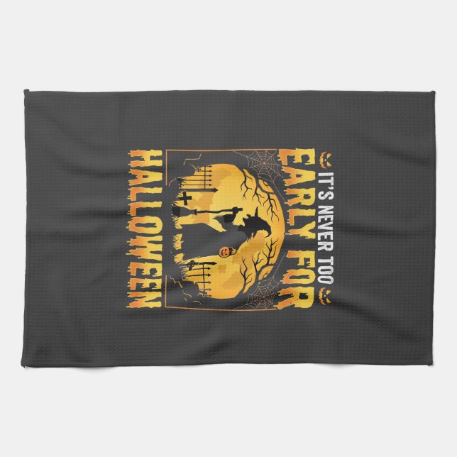 Frühes Halloween-Hexen-Friedhof-Vintage-Design Geschirrtuch (Horizontal)