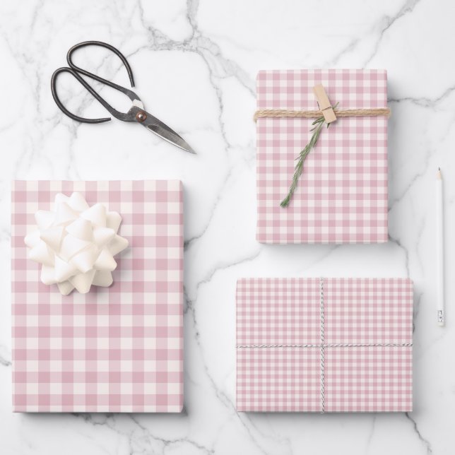 Frühherbst Klassisches Gingham | Gedämpfte Rose Geschenkpapier Set (Vorderseite)