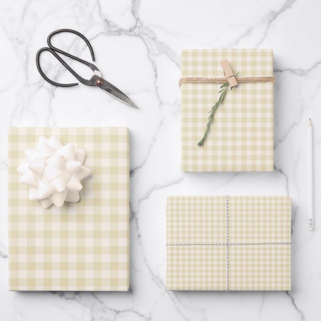 Frühherbst Klassisches Gingham | Goldenes Weizen  Geschenkpapier Set (Vorderseite)