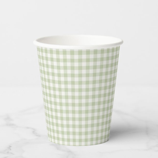 Frühherbst Klassisches Gingham | Sanftes Oliv Pappbecher (Vorderseite)