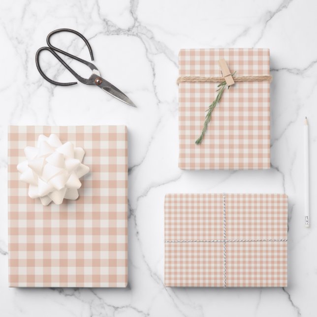 Frühherbst Klassisches Gingham | Warmes Aprikot Geschenkpapier Set (Vorderseite)
