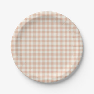 Frühherbst Klassisches Gingham Warmes Aprikot Pappteller