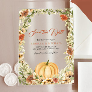 Frühherbstliche Blumige Kürbis-Hochzeit Save the D Acryleinladungen