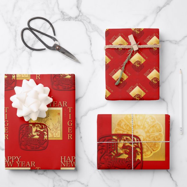 Frühjahr 12 Zodiac Signs Yin Yang Tiger Jahr WP3P Geschenkpapier Set (Vorderseite)
