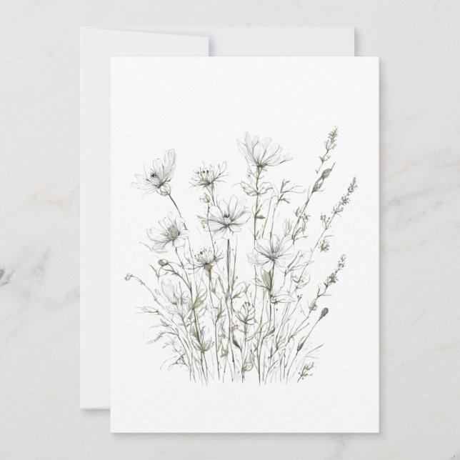 Frühjahr 50 Blume, Linie zeichnend, minimalistisch Einladung (Vorderseite)