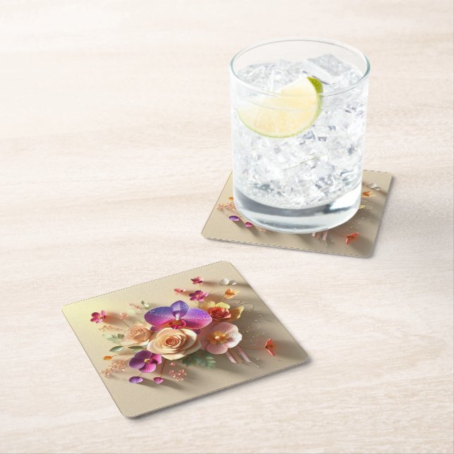 Frühjahr blüht 3D-Grußkarte - Lebhafte Rose Rechteckiger Pappuntersetzer (Vor Ort)