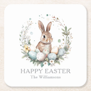 Frühjahr Bunny Ostereier Gärland Personalisiert Rechteckiger Pappuntersetzer