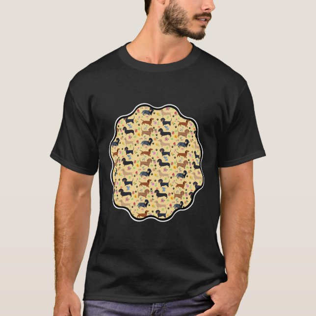 Frühjahr-Dackel Muster mit Blume T-Shirt (Vorderseite)