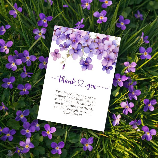 Frühjahr Delicate Violet Blume Babydusche Dankeskarte (Spring Delicate Violet Flowers Baby Shower Thank You Card)