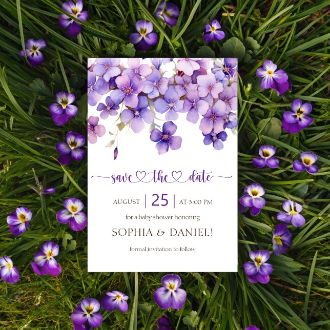 Frühjahr Delicate Violet Blume Babydusche Save The Date (Spring Delicate Violet Flowers Baby Shower Save The Date)
