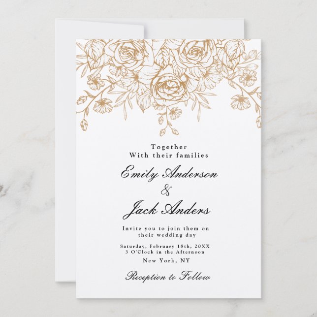 Frühjahr einfache Hand gezeichnet florale elegante Einladung (Vorderseite)