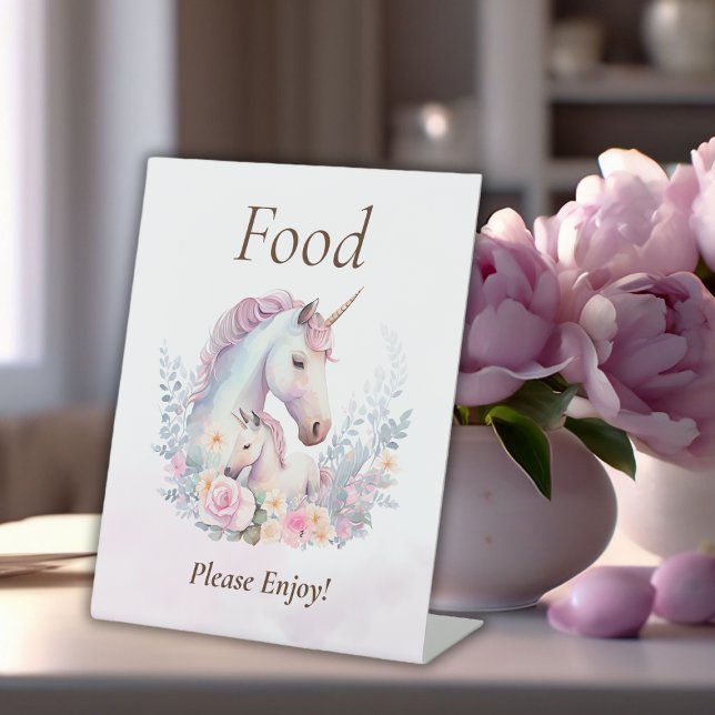 Frühjahr Einhorn Wasserfarbe Kinderdusche Nahrung Sockelschild (Spring Unicorn Watercolor Baby Shower Food Pedestal Sign)