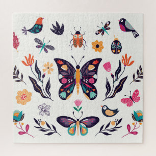 Frühjahr-Elemente Schmetterlinge Vögel Blume Puzzle