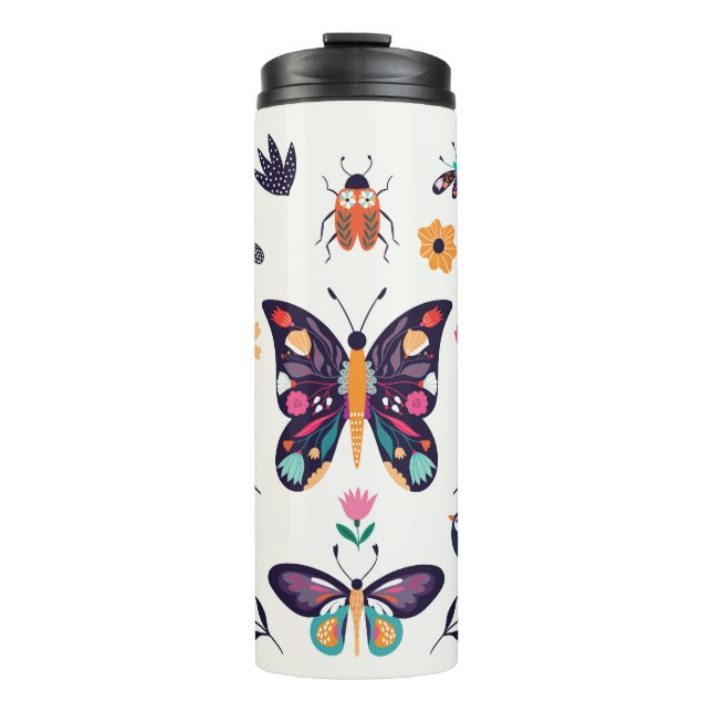 Frühjahr-Elemente Schmetterlinge Vögel Blume Thermosbecher (Vorderseite)