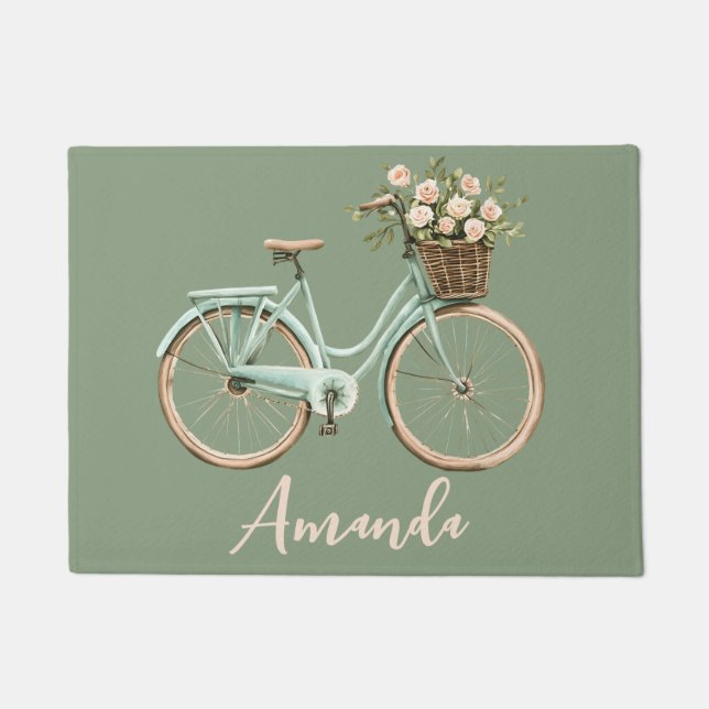 Frühjahr Fahrrad grün rosa Fußmatte (Vorderseite)
