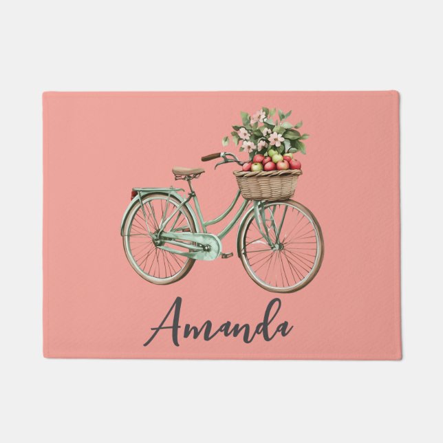 Frühjahr Fahrrad Grüne Äpfel rosa Fußmatte (Vorderseite)