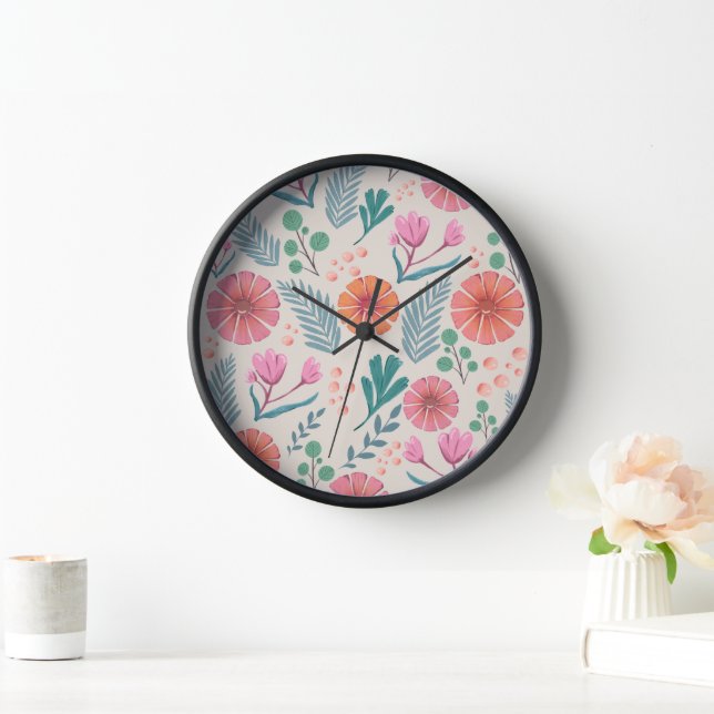 Frühjahr florale botanische Muster Wall Clock Uhr (Zuhause)