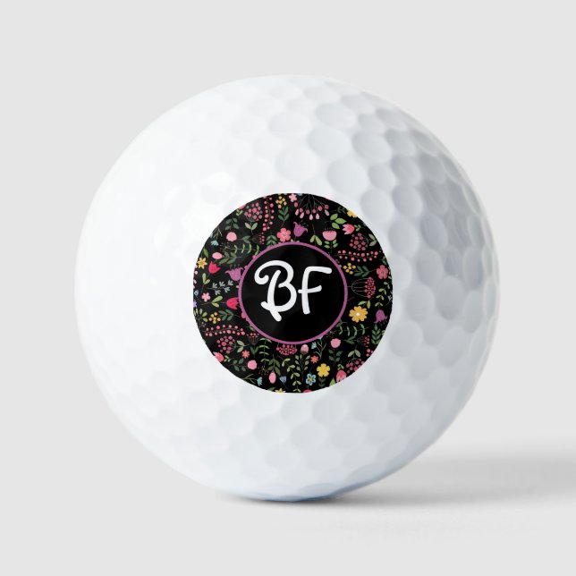 Frühjahr für Wildblumen Schwarze Flora Personalisi Golfball (Vorderseite)