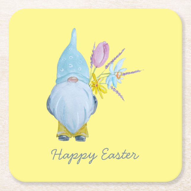 Frühjahr Gnome Happy Oaster Rechteckiger Pappuntersetzer (Vorderseite)