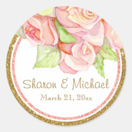 Frühjahr Hochzeit Wasserfarbe Rose Bouquet Runder Aufkleber
