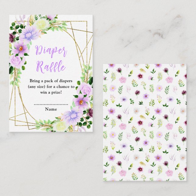 Frühjahr Lila Blumendusche Windeln Windeln Windeln Begleitkarte (Vorne/Hinten)