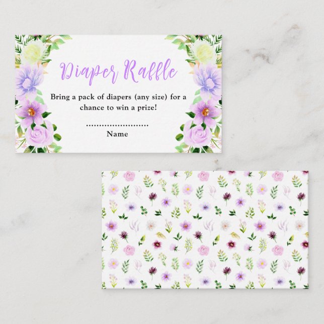 Frühjahr Lila Blumendusche Windeln Windeln Windeln Begleitkarte (Vorne/Hinten)