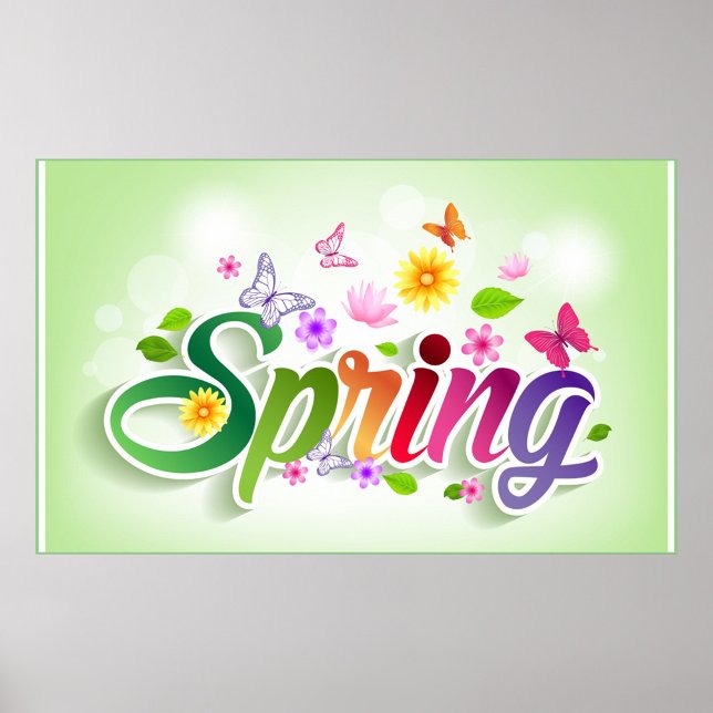 Frühjahr Poster (A vibrant spring themed graphic with colorful flowers and butterflies.)