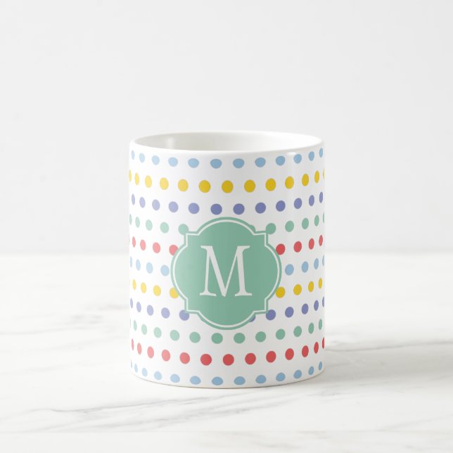 Frühjahr-Regenbogen-Polka-Dot-Monogramm-Tasse Kaffeetasse (Mittel)