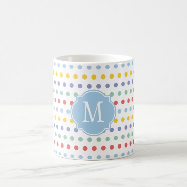 Frühjahr-Regenbogen-Polka-Dot-Monogramm-Tasse Tasse (Mittel)