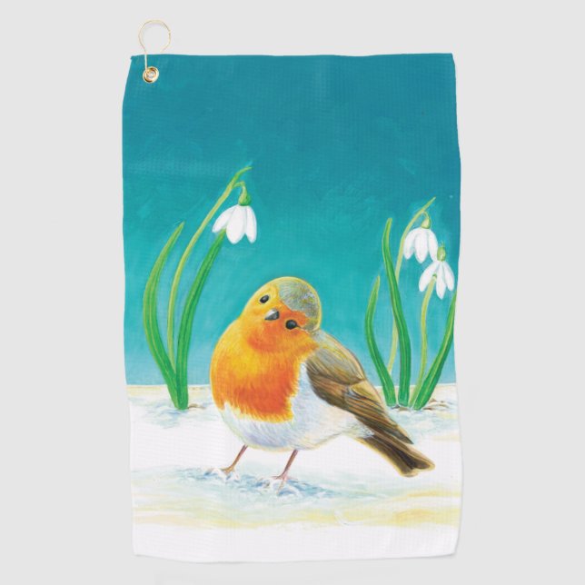 Frühjahr-Robin-Bird-Illustration Golfhandtuch (Vorderseite)