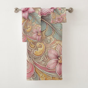 Frühjahr Sommer Pastel Indonesisch Batik Floral Badhandtuch Set