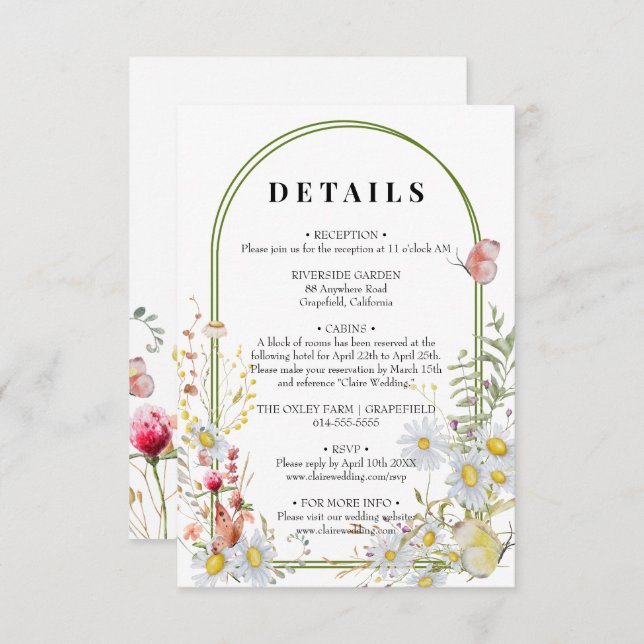 Frühjahr Sommer Wildblume Beige Boho Begleitkarte (Vorne/Hinten)