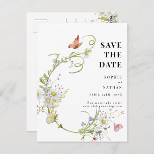 Frühjahr Sommer Wildblume Beige Boho Save the Date Postkarte