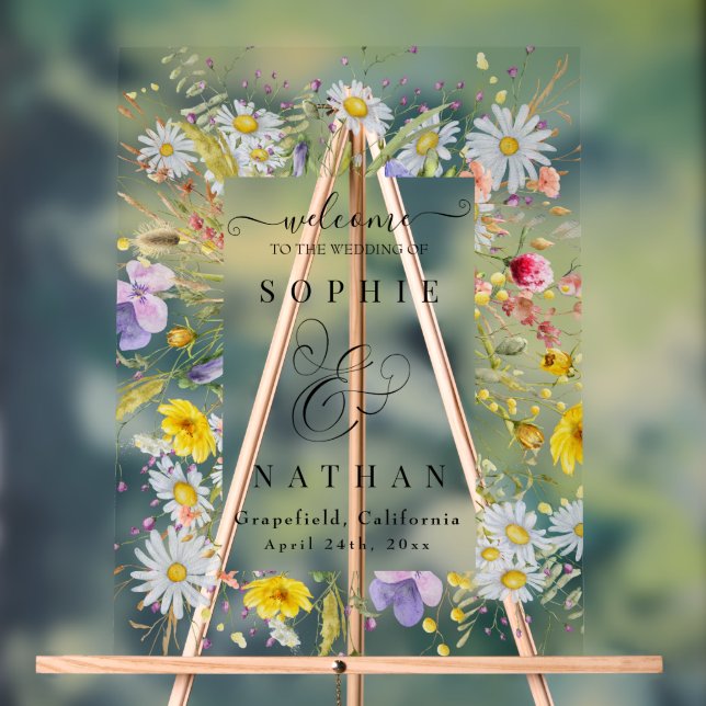 Frühjahr Sommer Wildblume Beige Boho Willkommen Acrylschild (Neutral)