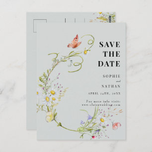 Frühjahr Sommer-Wildblume Blush Blue Save the Date Postkarte