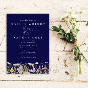 Frühjahr Sommer Wildblume Navy Blue Boho Hochzeit Einladung