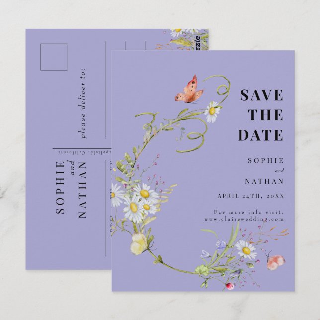 Frühjahr Sommer-Wildblume Periwinkle Save the Date Postkarte (Vorne/Hinten)
