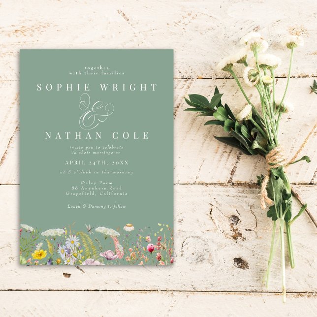 Frühjahr Sommer Wildblume Sage Green Boho Hochzeit Einladung (Von Creator hochgeladen)