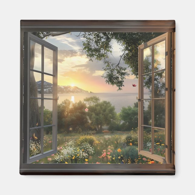 Frühjahr und Meeresfenster Magnet (Vorne)